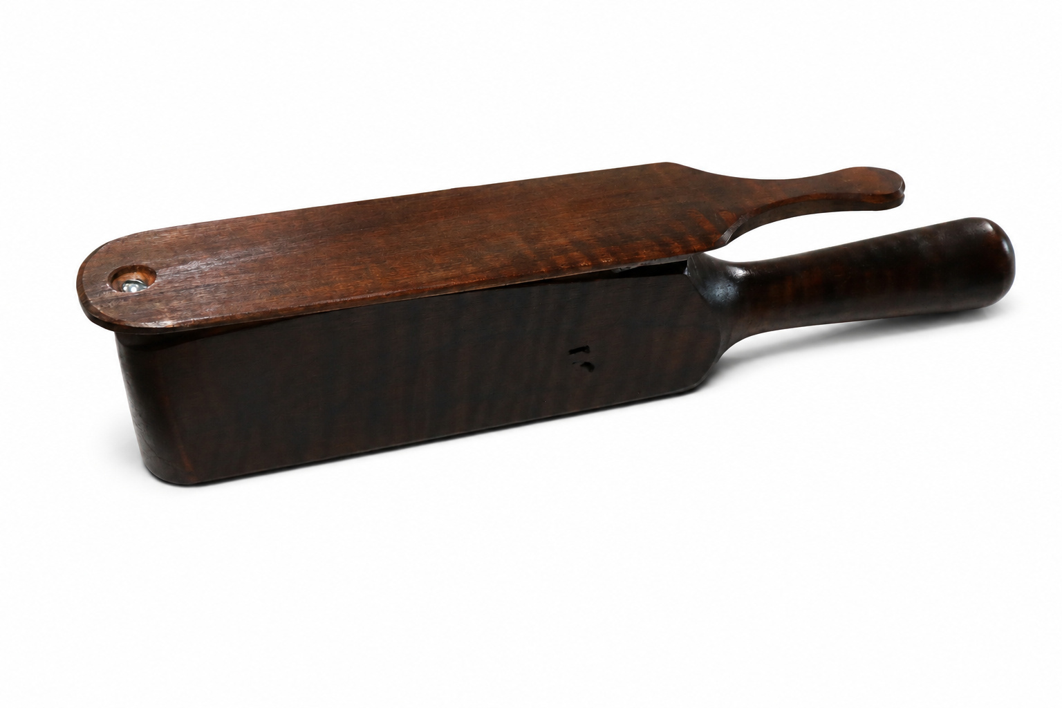 Handcrafted walnut box call, side view